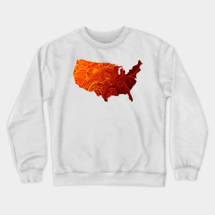 Colorful mandala art map of the United States of America in black and red with yellow Crewneck Sweatshirt